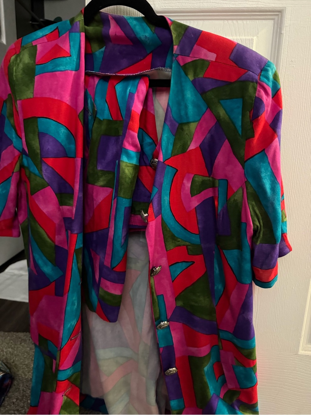 Vibrant Geometric Print Women's Jacket w/Matching Skirt